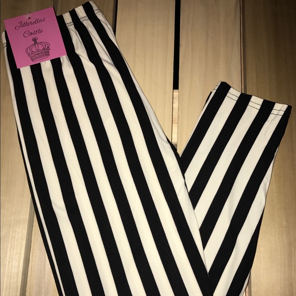 Jillerellas Castle Pants - Leggings Black White Stripe One Size Buttery Soft